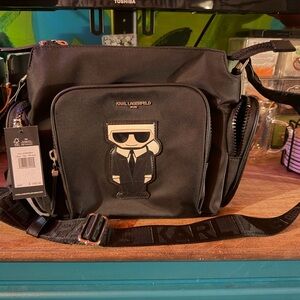 Karl Lagerfeld Black Messenger Bag with Iconic Logo